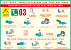 Таблица "Действия в случае поражения электрическим током" (100х140 сантиметров, винил) - fgospostavki.ru - Самара