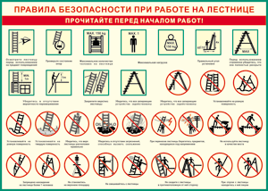 Таблица "Правила безопасности при работе на лестнице" (100х140 сантиметров, винил) - fgospostavki.ru - Самара