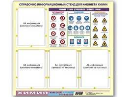 Стенд информационный "Правила техники безопасности в кабинете химии" (80х75, 4 кармана) - fgospostavki.ru - Самара