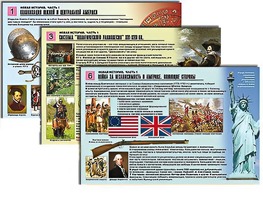 Комплект таблиц по истории "Новая история. Часть 1" раздаточные (цветные, ламинированные, А4, 6 штук) - fgospostavki.ru - Самара